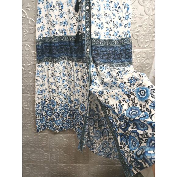FP To Love Bohemian Maxi Dress Sz S Blue Santorini Floral Cottagecore Vacation - Picture 11 of 16